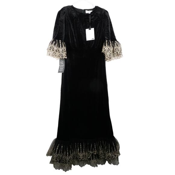 New Tuckernuck Pomander Place Velvet Gold Lace Lillith Midi Dress Small 1952-W - Picture 3 of 13